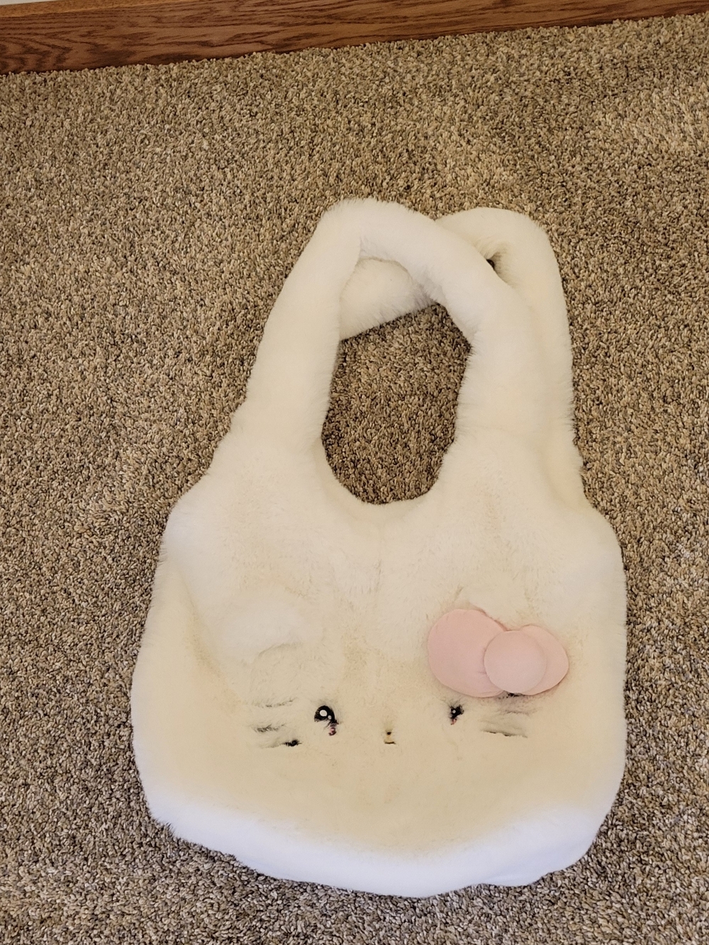 Forever 21 White Plush Hello Kitty Bag with Pink Bow Accent